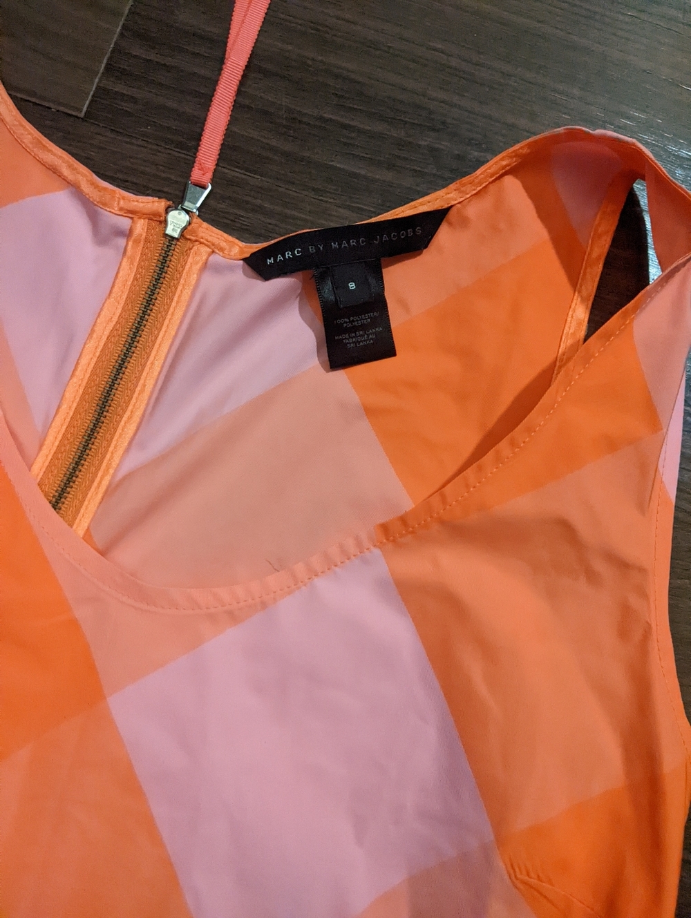 Marc by Marc Jacobs - Stacey Check Dress Shift | Size 8 | Shocking Orange Pink - Picture 8 of 11